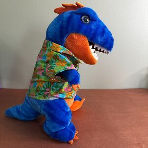 Build A Bear Blue Stripes T-Rex Stuffed Animal Hawaiian Shirt Plush Orange Blue